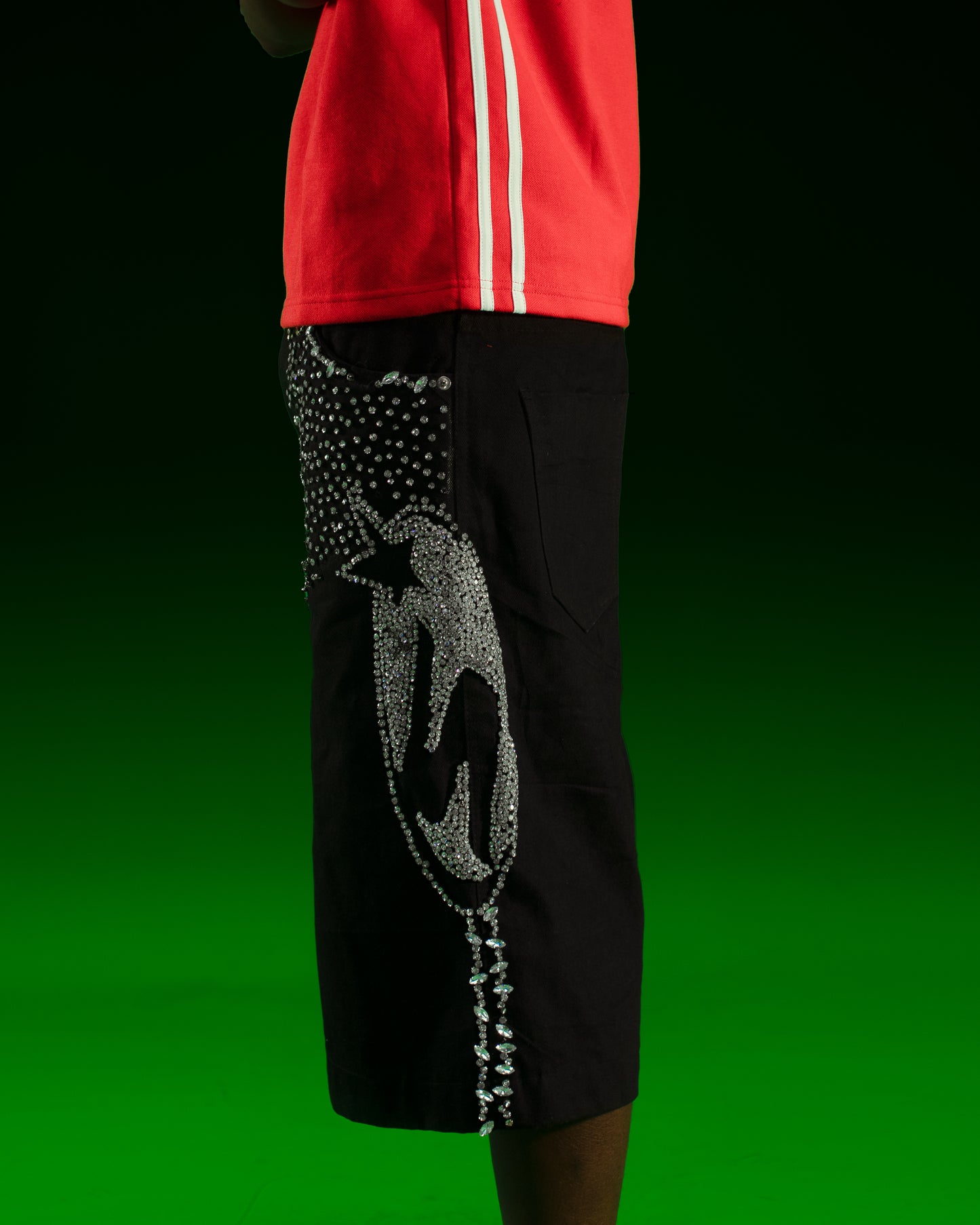 5200 X STREET SOUK BLACK DENIM RHINESTONE SHORTS